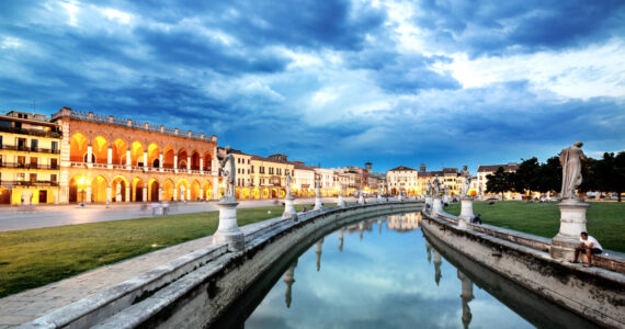 Padova. Prato della Valle. sunset twilight cityscape  view